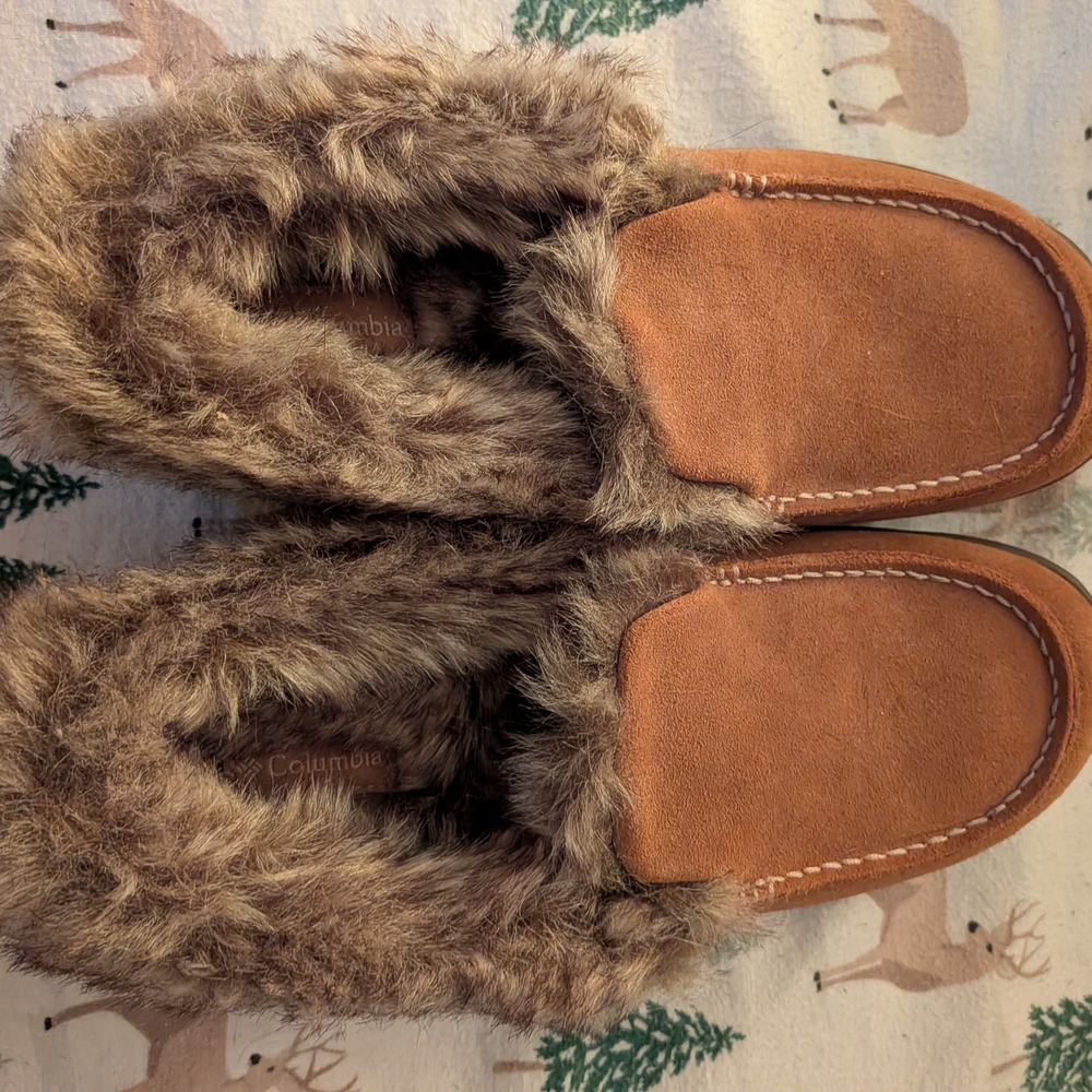 Brown Suede Fur-Lined Slippers
